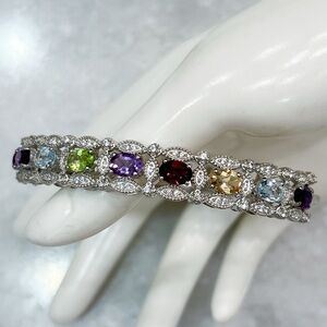Multigemstone Silver Bangle Bracelet